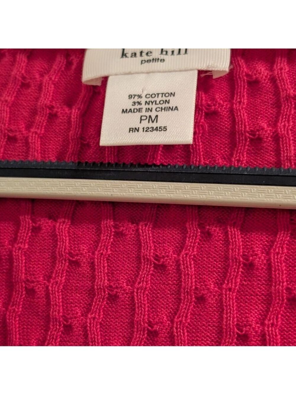 Kate Hill Pink Cable Knit Cardigan Raspberry Color Petite Medium - Picture 4 of 7